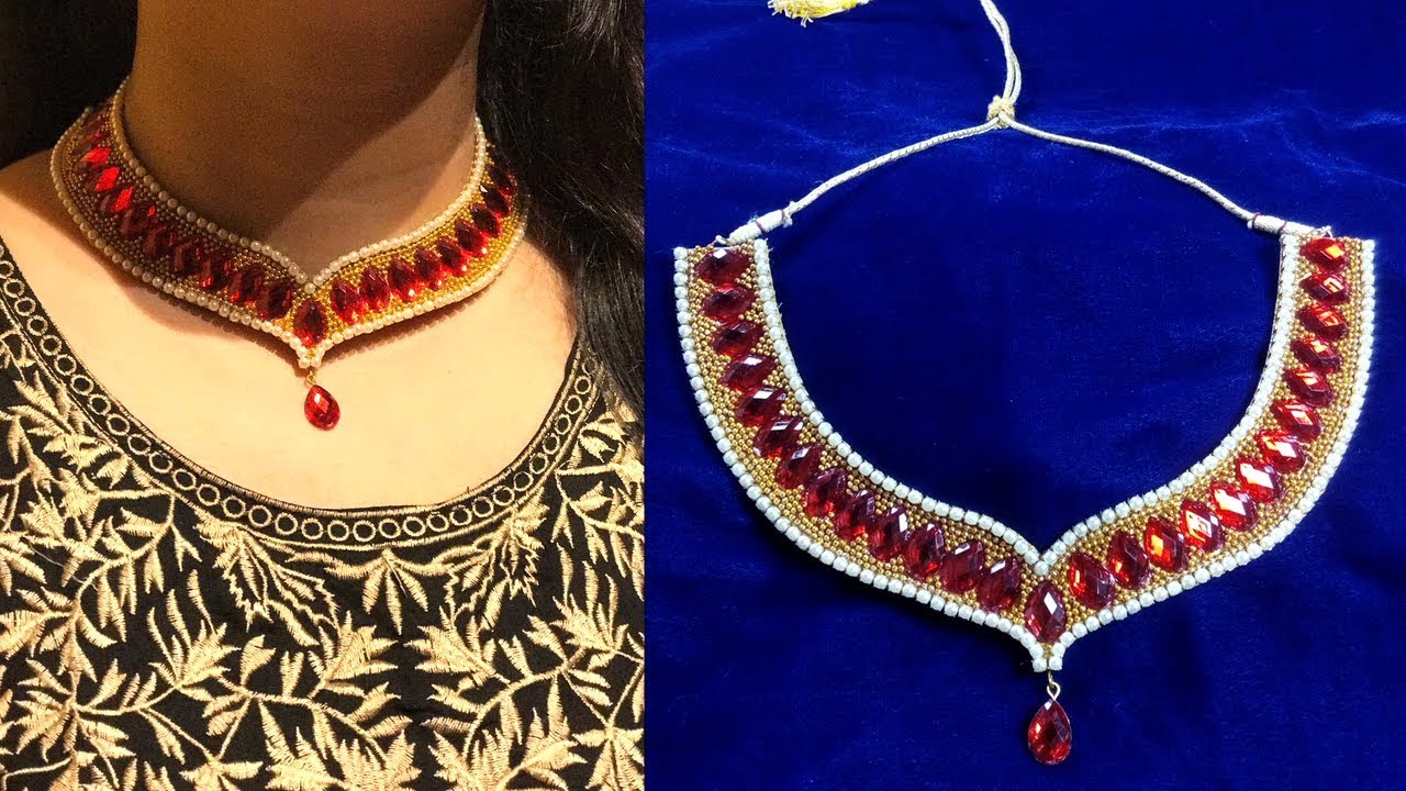 How To Make Designer (Ruby Necklace) At Home | DIY | Bridal Necklace | Chokar | Fashion Wave