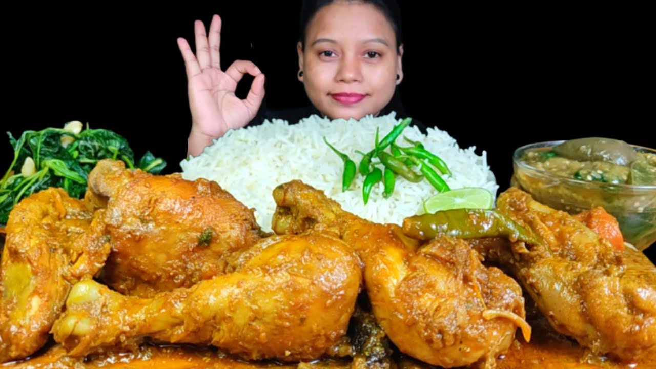 ASMR EATING CHICKEN CURRY WITH BASMATI RICE, KANGMOI HAN, SAAG & CHILLI MUKBANG
