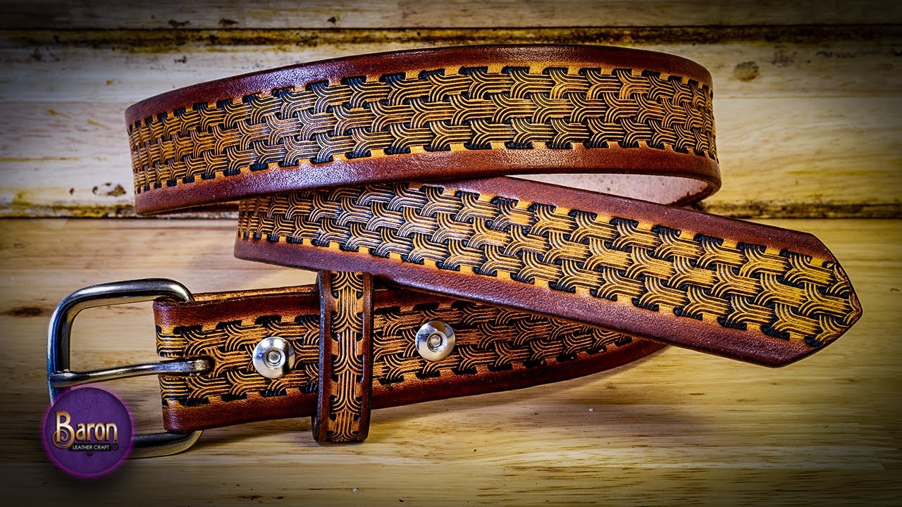 Making a tooled leather belt. Using a leather stamp to create a belt.