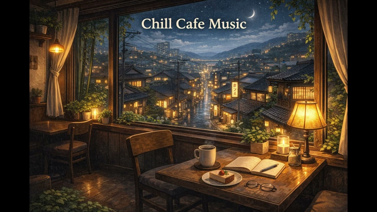 Chill Cafe Music ☕🌙 Anime Night City Ambience | Relaxing Study, Sleep & Cozy Window View Music