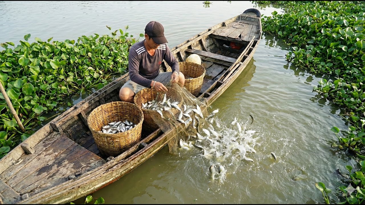 Daily Life of a Fisherman at Cai Rang Floating Market