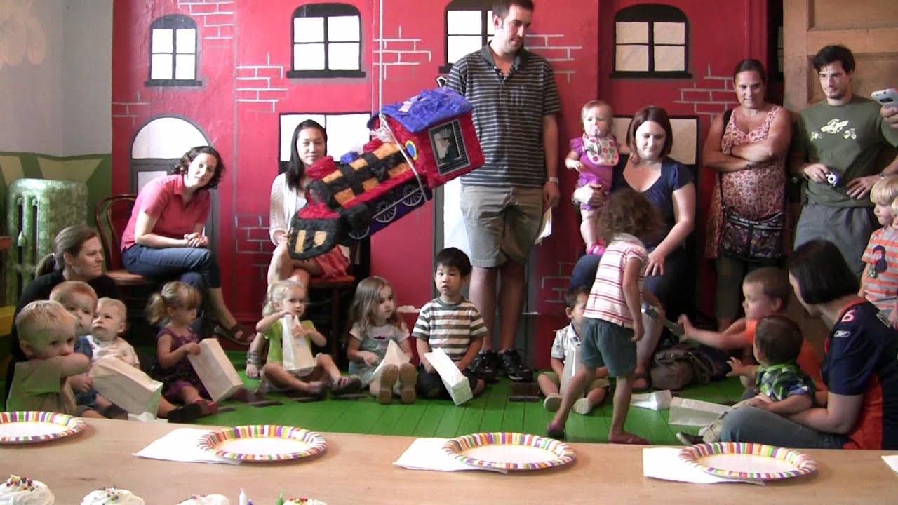 Ben's 3rd Birthday at the Train Store - Hitting the Pinata