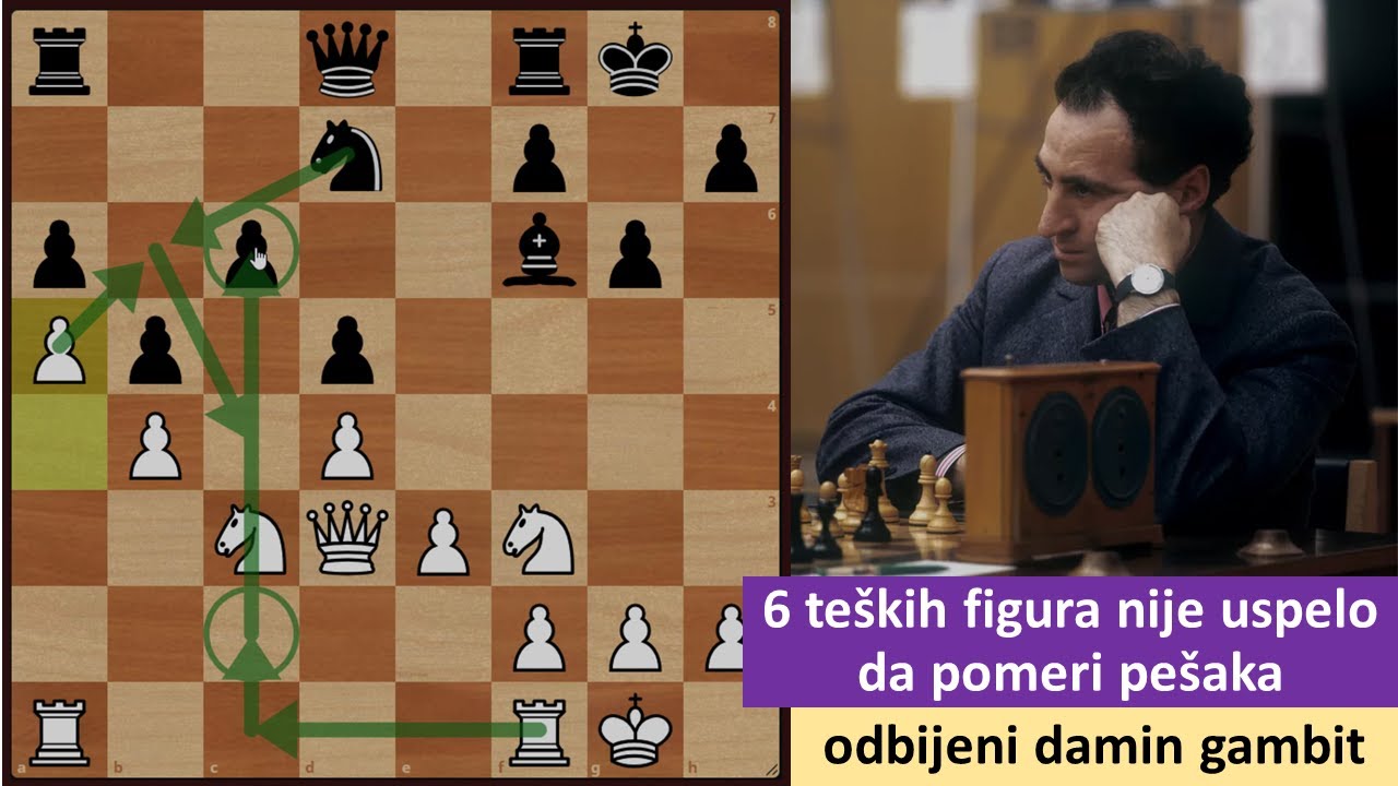 Prava bravura Spaskog - 6 teških figura nije uspelo da ukloni pešaka - odbijeni damin gambit