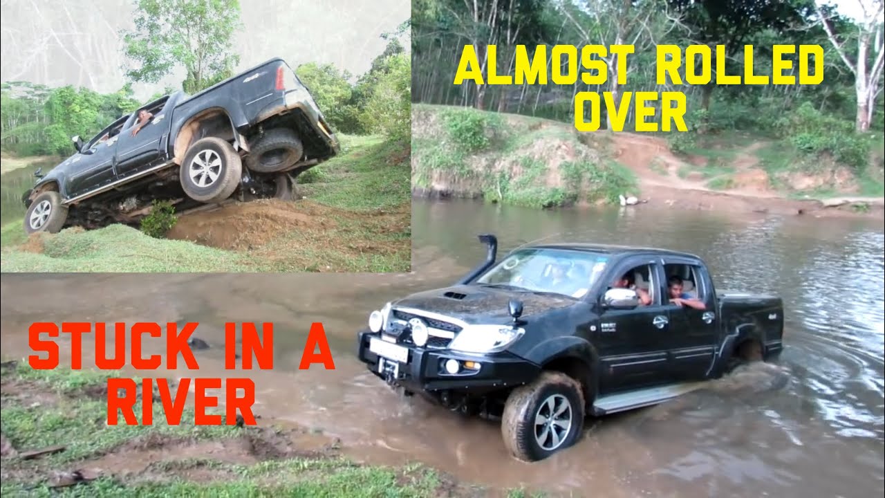 TOYOTA HILUX RIVER CROSSING SRI LANKA. ALMOST ROLLED OVER AND GOT STUCK IN THE RIVER!!!!