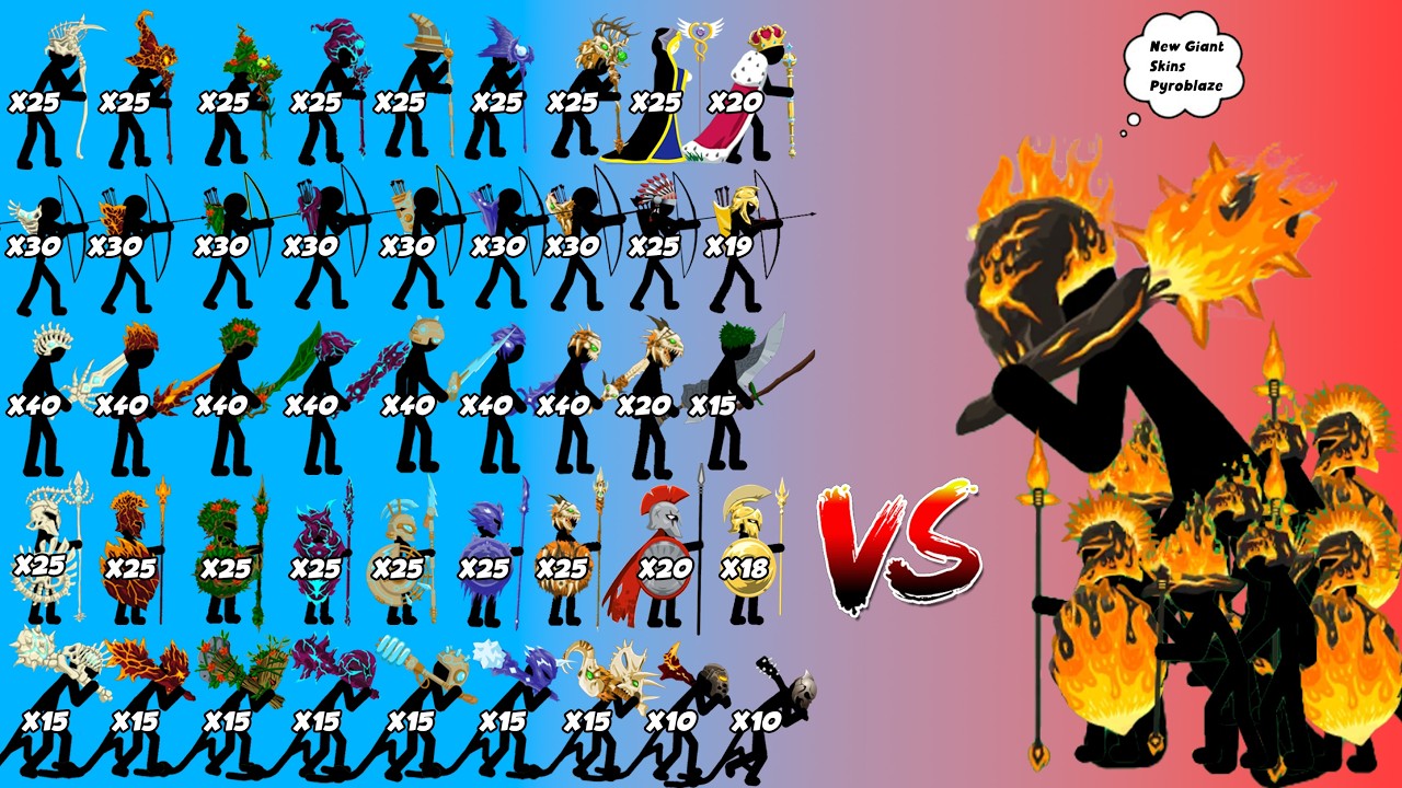 New Skins Pyroblaze Vs All Stick Figures Army | New Update In Stick War Legacy -  Who Will Win?