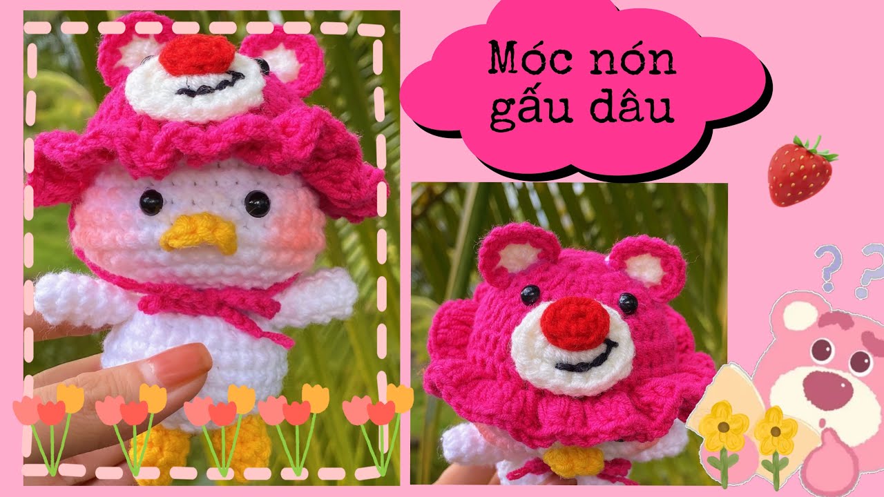 Móc nón gấu dâu| how to crochet a lotso bear hat | Ninicrochet 🍓
