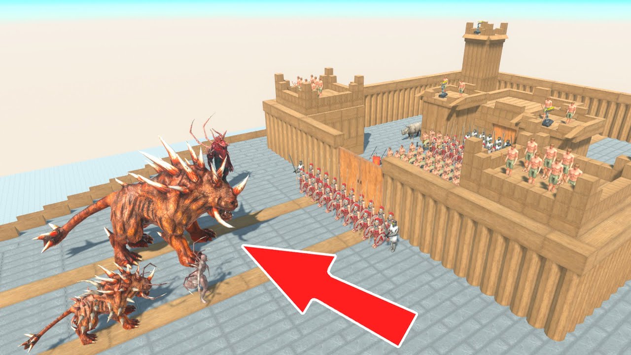 Mutant HELLHOUND vs Ancient Army on Fort in Animal Revolt Battle Simulator