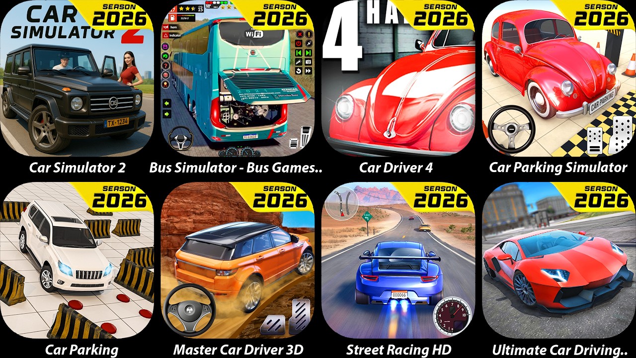 Car Simulator 2,Bus Simulator - Bus Games 2022,Car Driver 4,Car Parking Simulator,Street Racing HD