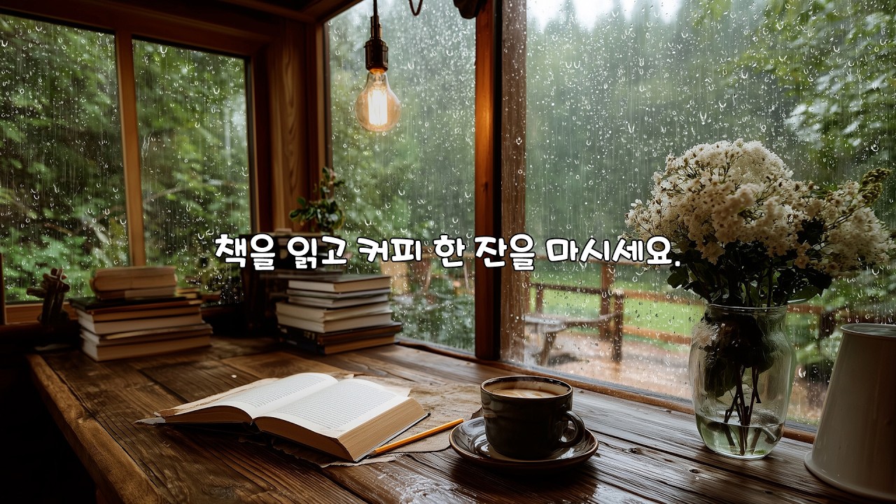 [Playlist] 비 내리는 산속 도서관의 고요한 피아노 - 마음을 쉬게 하는 평온한 음악 | Cozy Cafe Rain Sounds & Light Piano