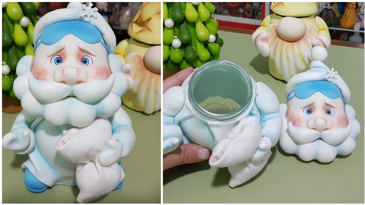PASO A PASO SANTA EN PIJAMAS PORCELANA FRIA  FRASCO