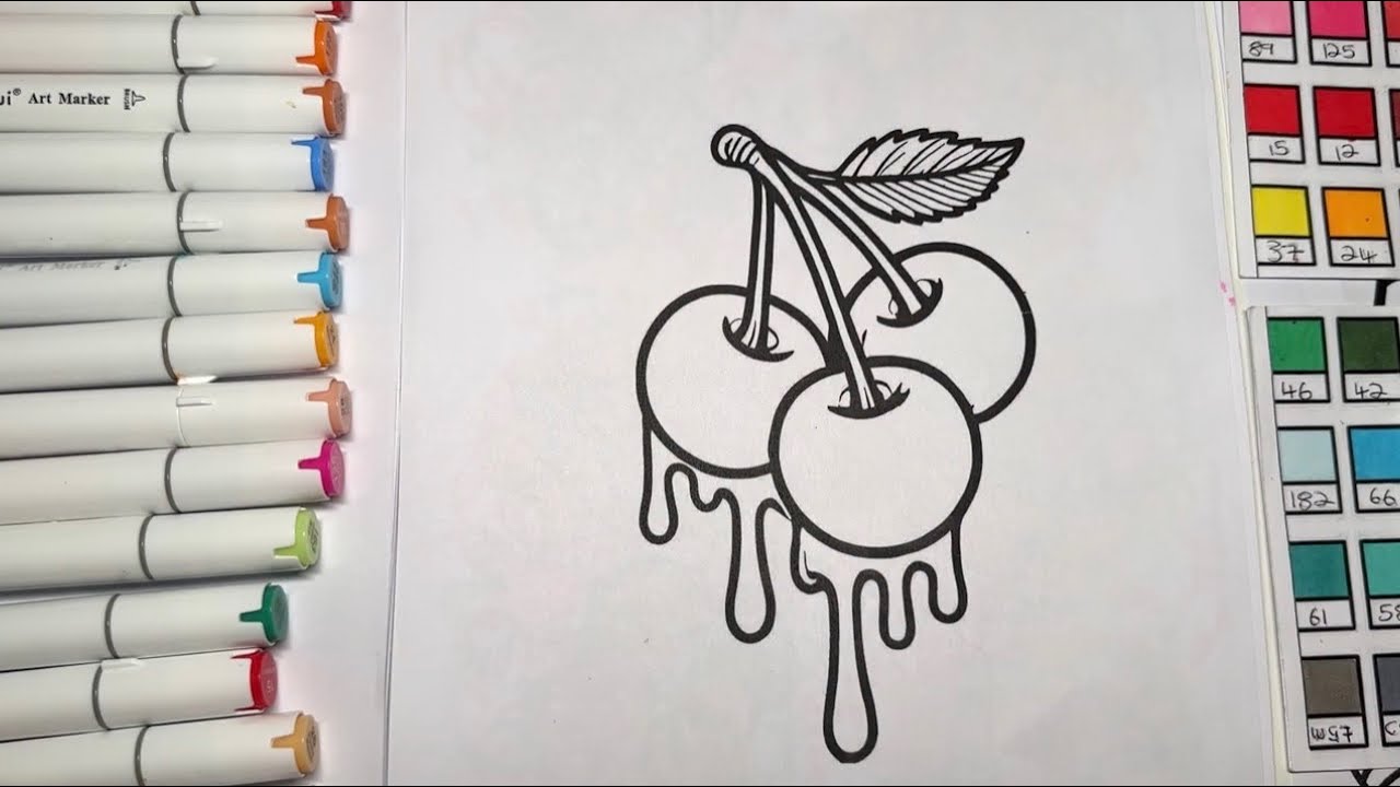 🎀 Color With Me  ASMR | Cherries  🍒 | relaxing Coloring asmr #chenruimarkers #asmrcoloring 