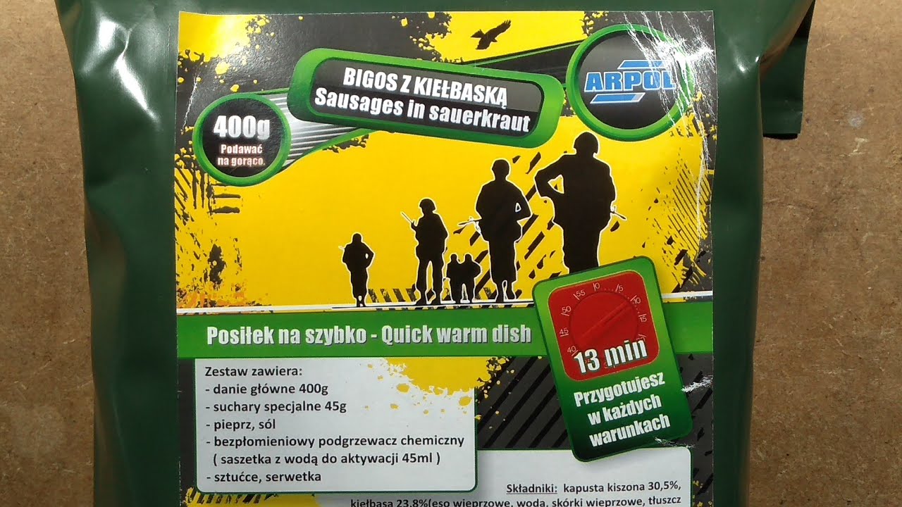 Polish MRE.  Sausages in sauerkraut.  (Bigos z kielbasa)
