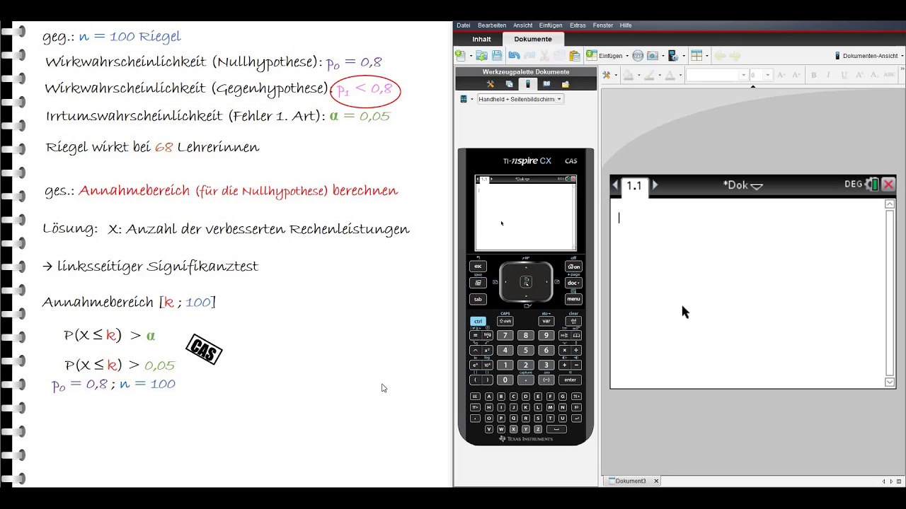 Beispielaufgabe zu einem linksseitigem Signifikanztest mit CAS