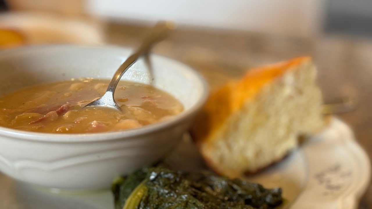 Make supper with me!  Butter beans, turnip greens, corn bread