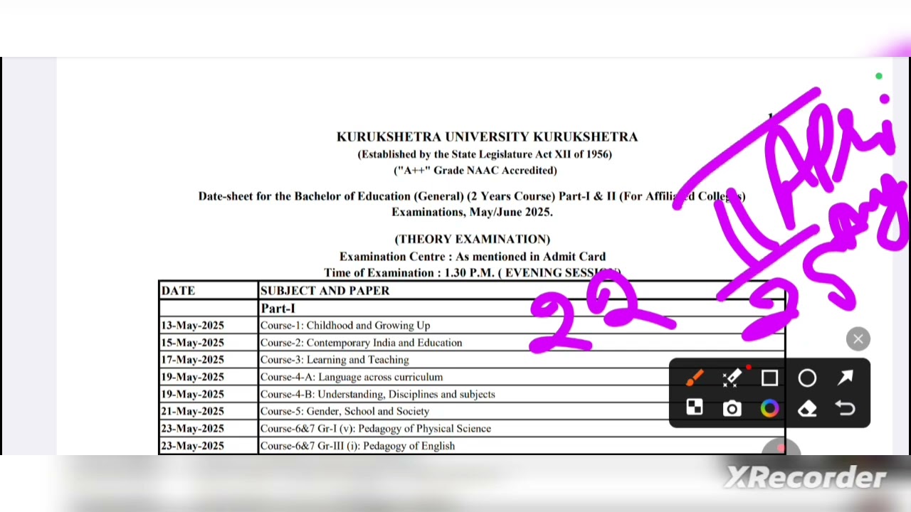 B.ed 1st &2nd year date sheet 2025