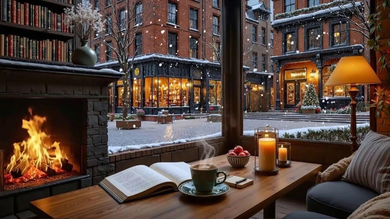 A Snowy Evening Café ☕ Gentle Jazz & Fireplace Sounds to Stay Focused