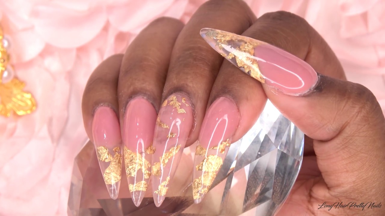 Acrylic Nails Tutorial -  How To Encapsulated Gold Leaf Nails with Nail Tips