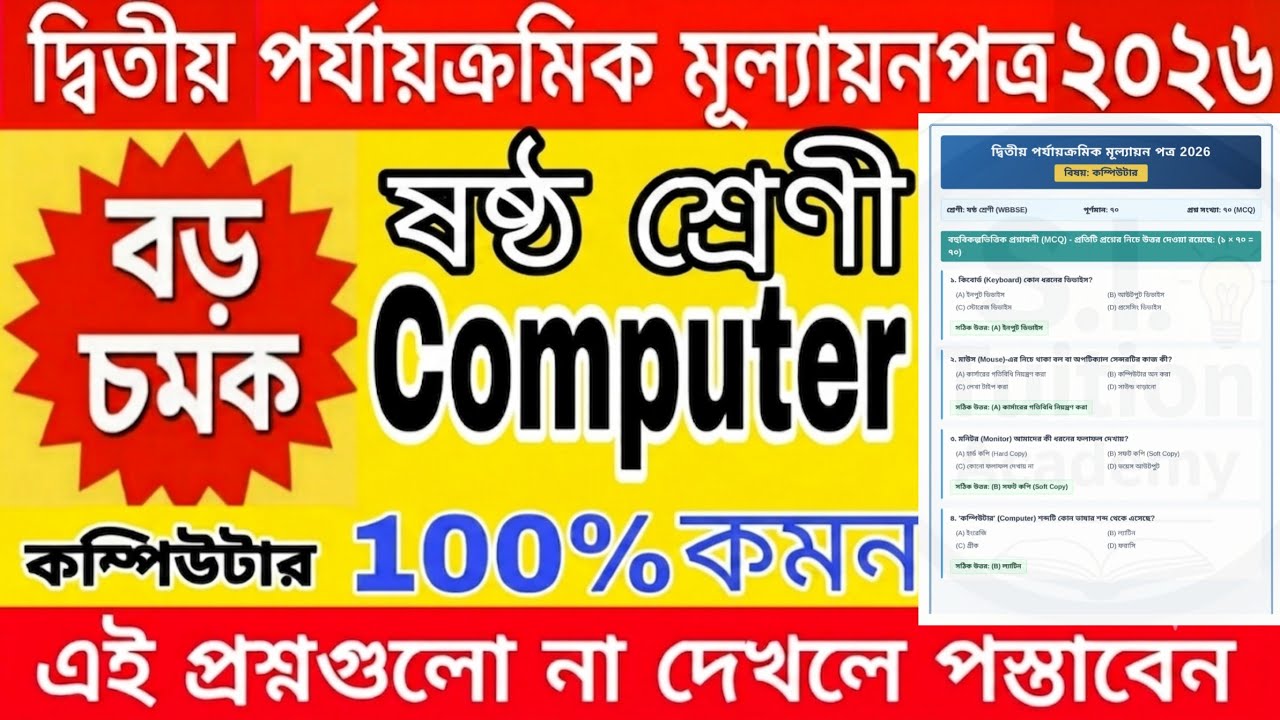 class 6 computer 2nd unit test 2026 / class 6 computer 2nd unit test question paper 2026 /class 6