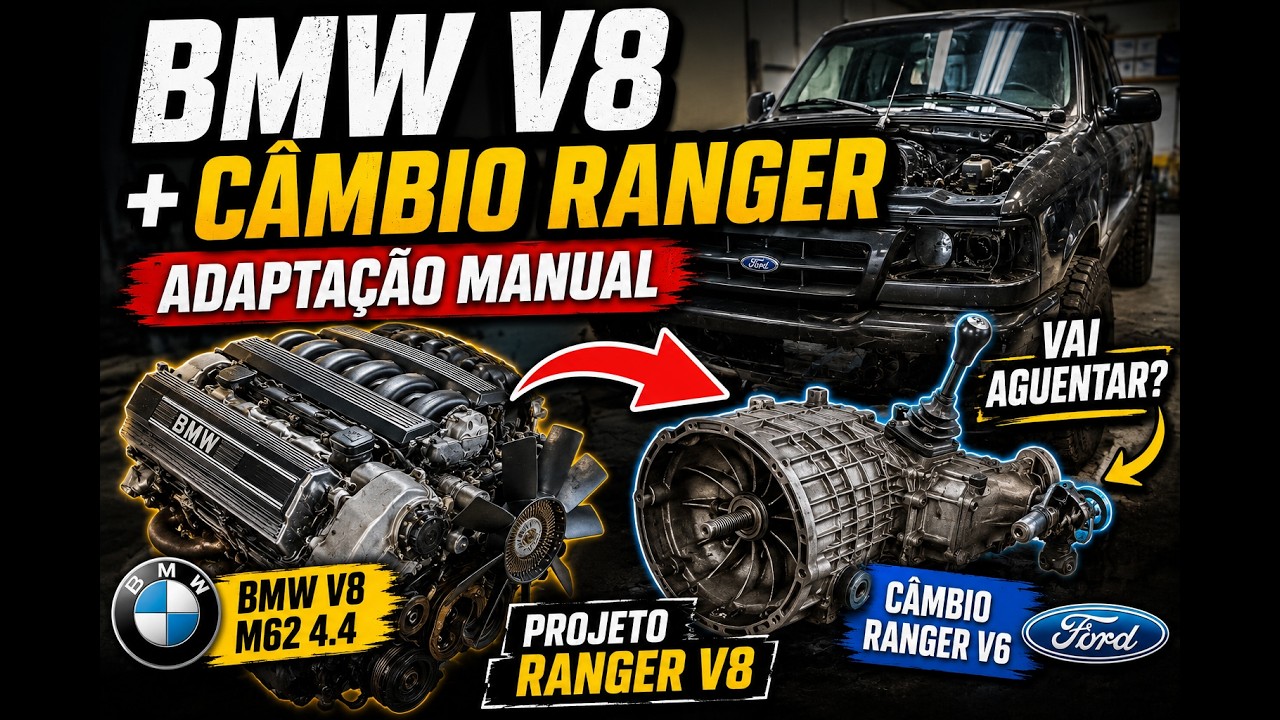 BMW V8 M62 Manual Swap – Câmbio da Ranger V6 no motor 4.4 da BMW 540i E39 / 740i E38 / X5 E53,V8 m60