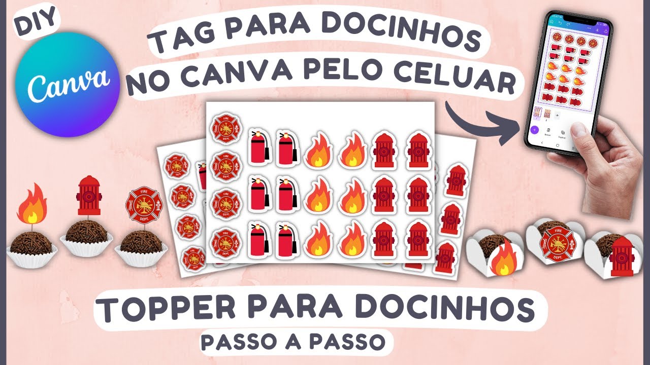 Como fazer TAG PARA DOCINHOS NO CANVA PELO CELULAR | Topper para Docinhos PELO CELULAR personalizado