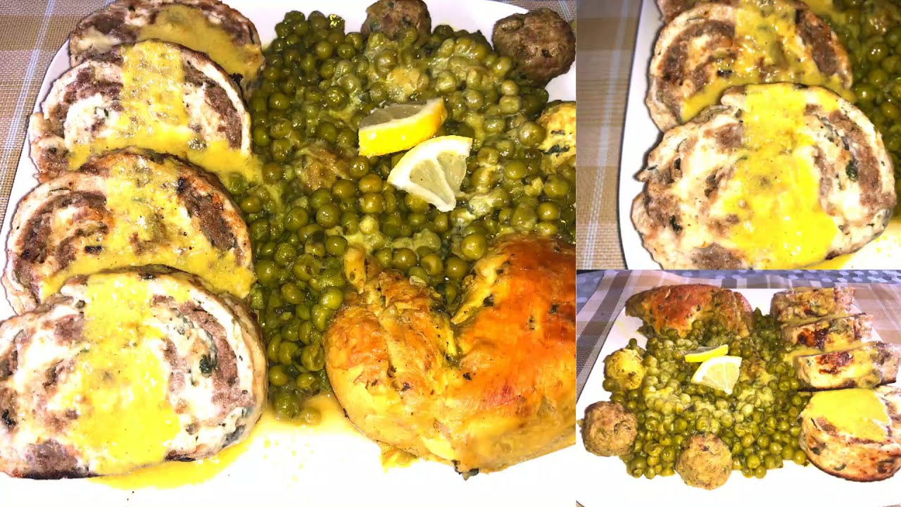رولي بالدجاج و اللحم المرحي و الجبن مع صوص بيضاء بالجلبانة