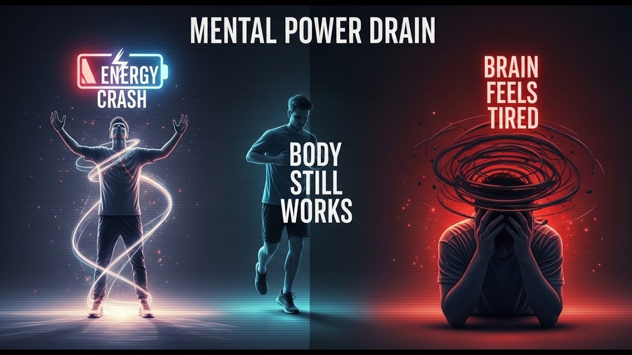 Energy crashes → body still works → brain feels tired in a Mental Power Drain