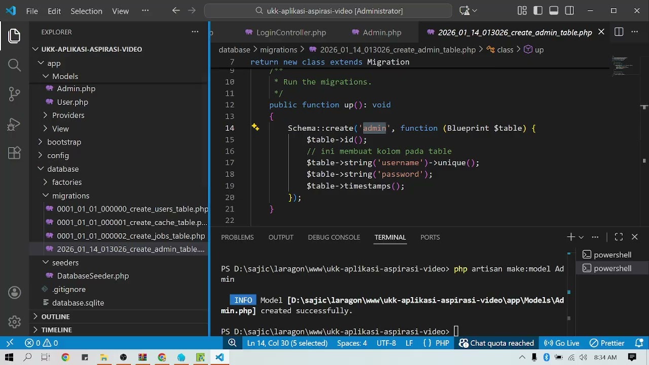 part 2 - (fungsi login untuk admin) - pengaduan aspirasi - UKK SMK - paket 3