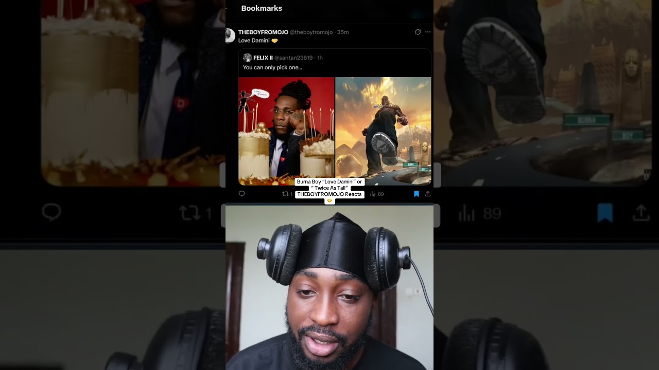Реакция пользователя THEBOYFROMOJO на песню Burna Boy &laquo;Love Damini&raquo; или &laquo;Twice As Tall&raquo; 🤝