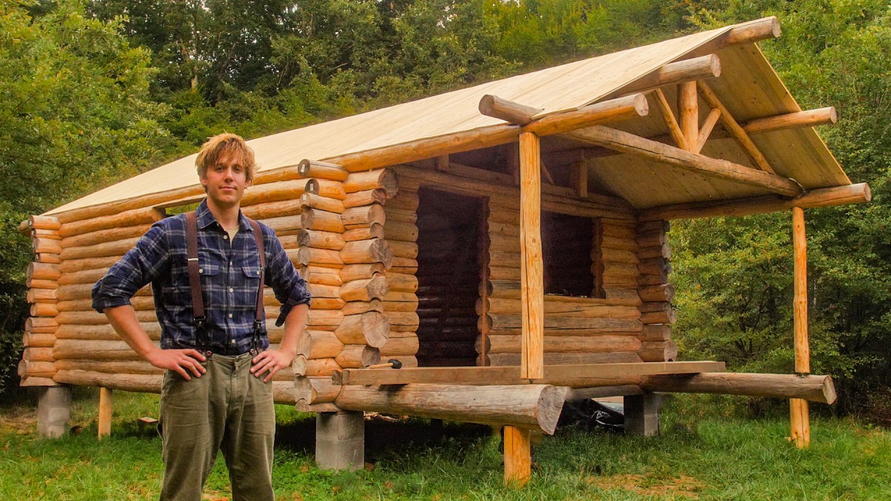 One Man Building a LOG CABIN Roof in the Off Grid Forest | EP22