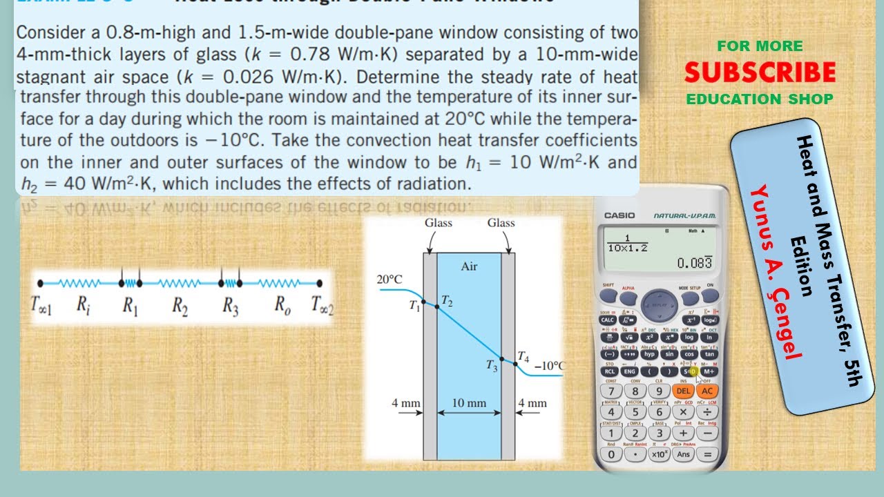Heat Loss Through Double-Pane Window | Example 3-3 | Composite Wall Method | Heat Transfer Problem