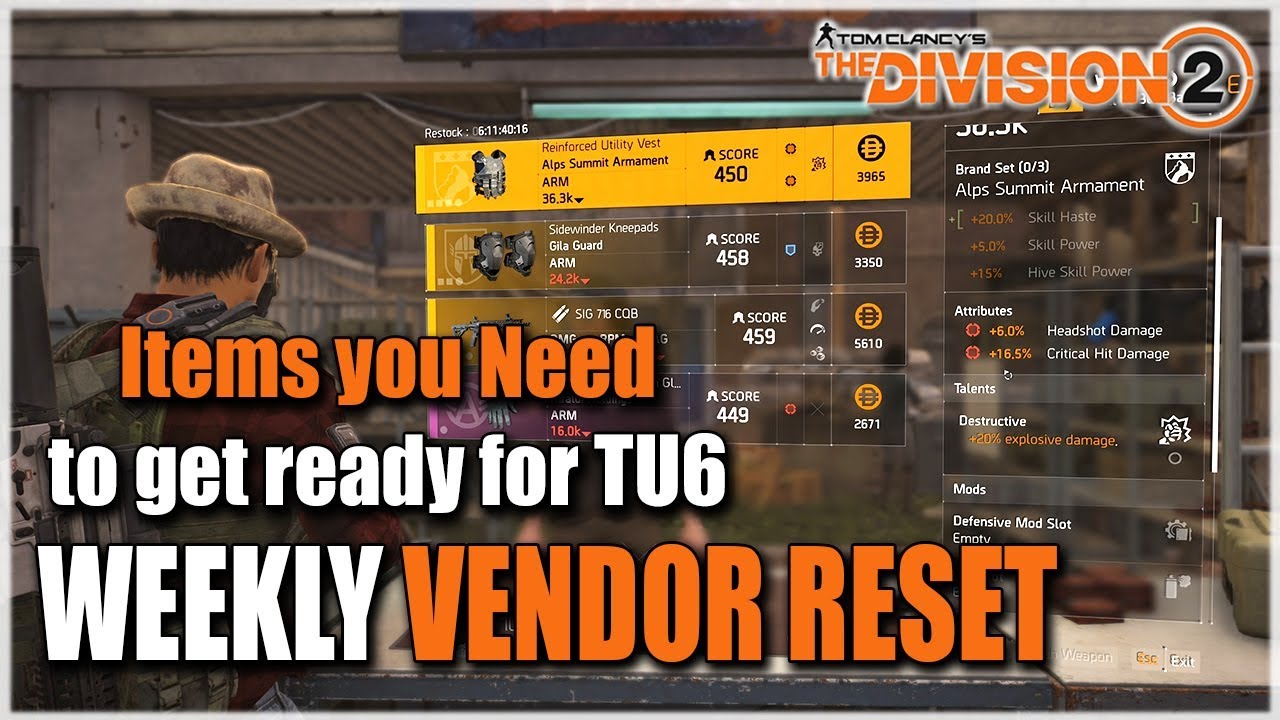 The Division 2 | VENDOR RESET ITEMS YOU NEED FOR TU6 | October 12