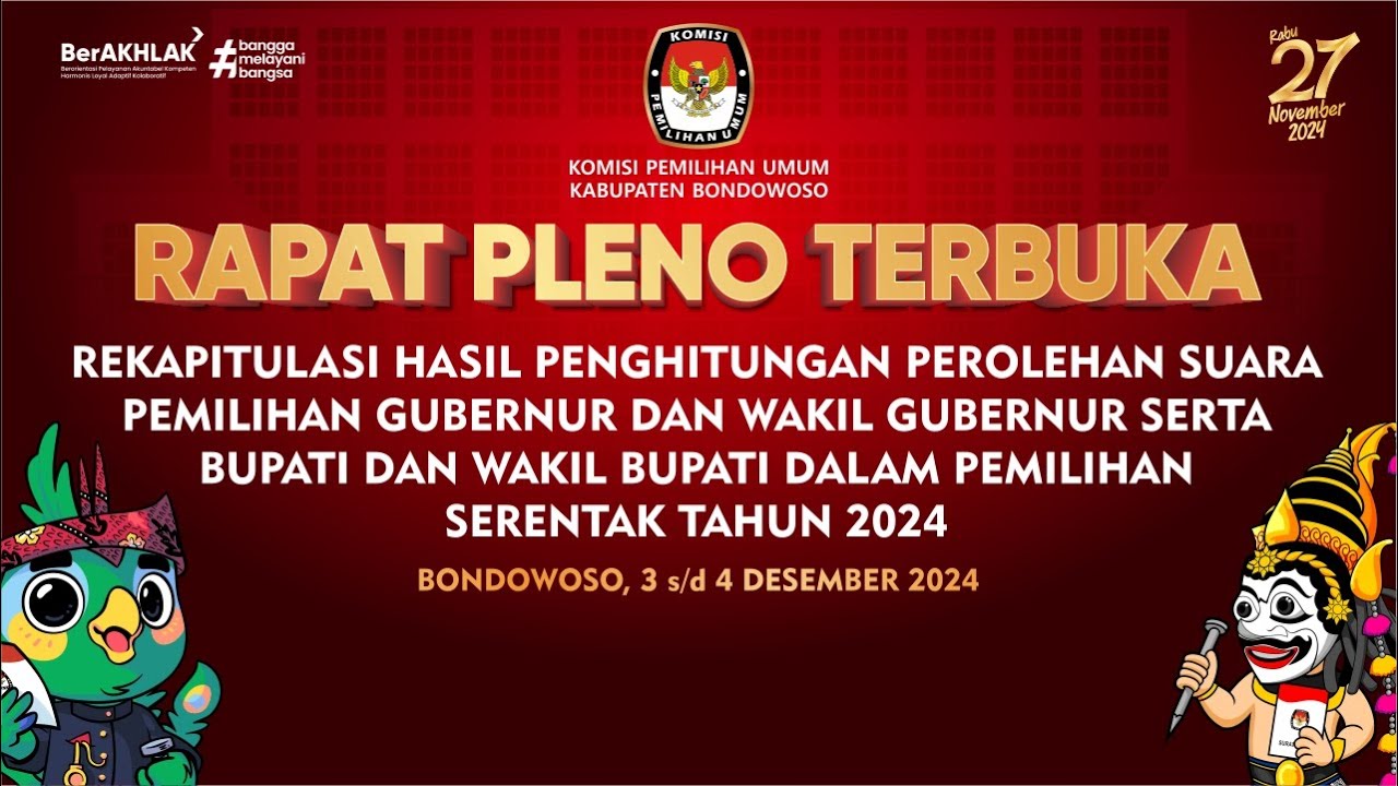 RAPAT PLENO TERBUKA REKAPITULASI HASIL PENGHITUNGAN PEROLEHAN SUARA PILKADA 2024 TK KAB BONDOWOSO/2