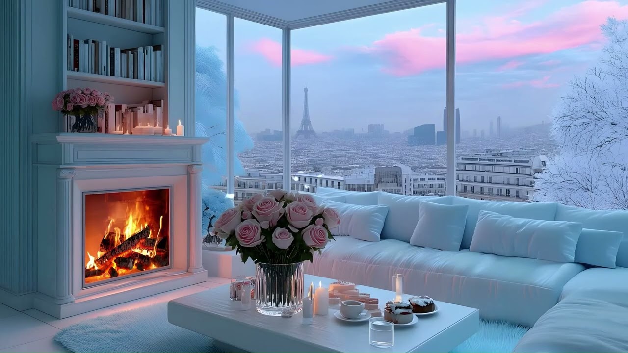 Peaceful Living Room Night 🌺 Calm Piano Music & Fireplace Ambience