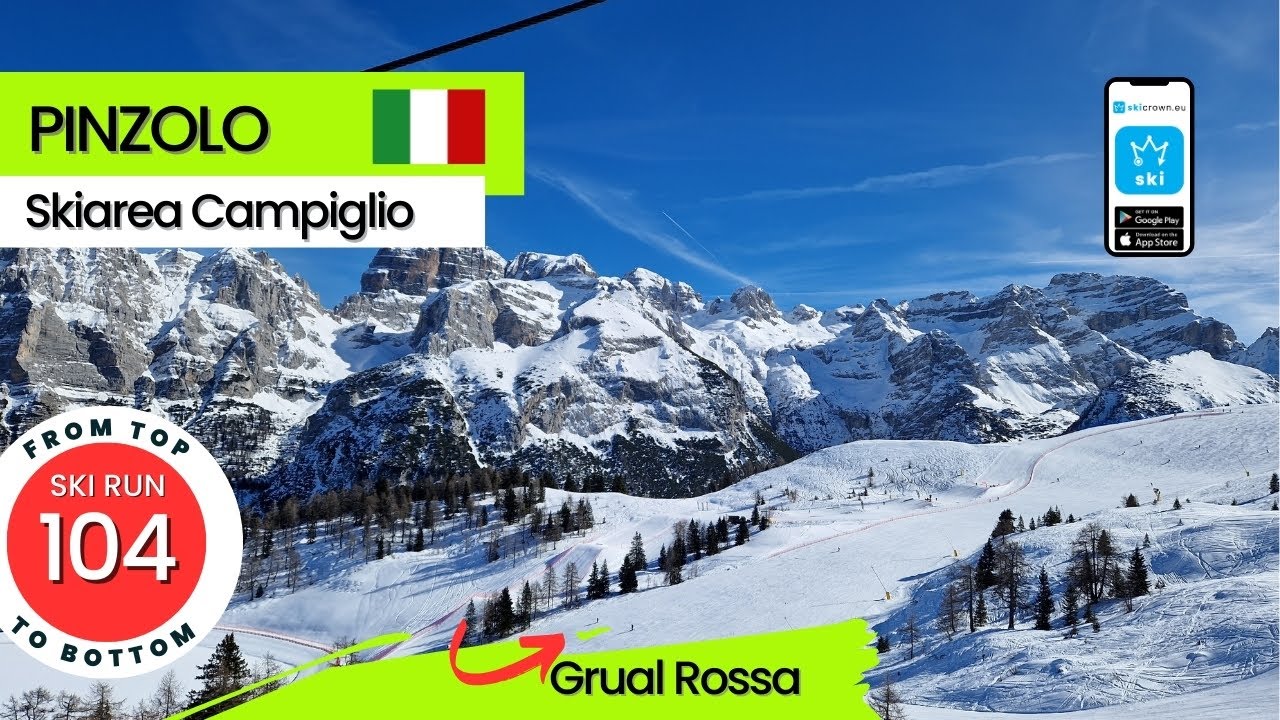 Pinzolo Skiarea Campiglio Italy / ski run 104 Grual Rossa, from top to bottom