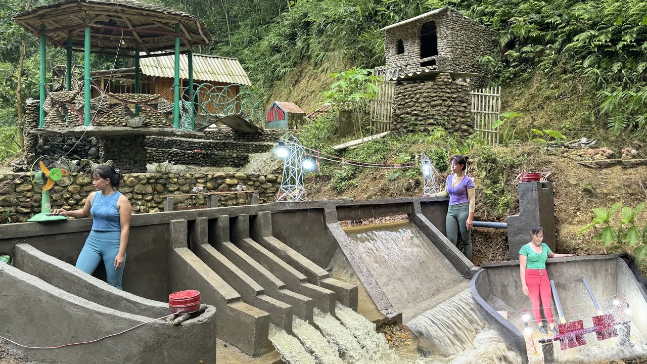 Construction of hydroelectric power plant with 220V turbine generator