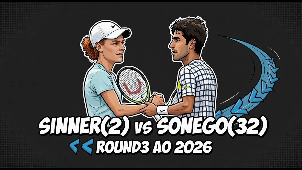 Sinner (2) [ITA] vs Sonego (32) [ITA] 7-6 6-4 6-7 6-3 R3 AO Mebourne [AUS] GS2000 Te4 Xkt 2026 Ep7