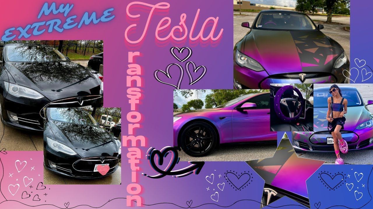 EXTREME UNIQUE & COLORFUL TESLA TRANSFORMATION💜🌈| Bling Out & Decorate My ENTIRE Car W Me✨!!