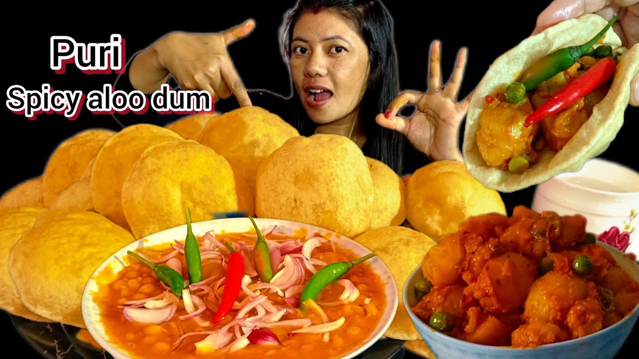 PURI ,SPICY ALOO DUM , GHUGNI MUKBANG 