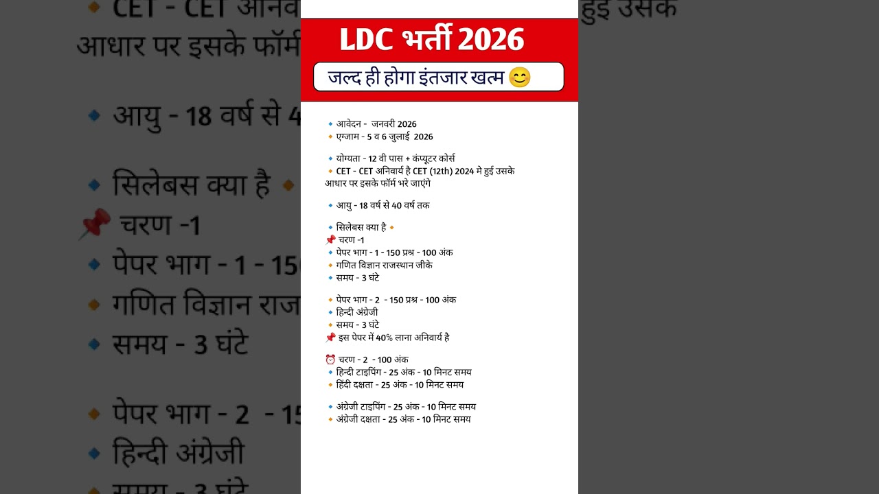 LDC  new vacancy 2026 || LDC Exam Pattern 2025 || LDC syllabus Exam form date 2025 #shortsfeed