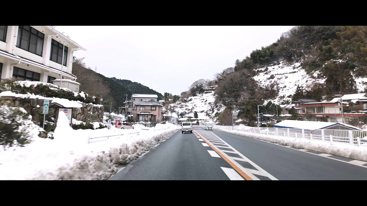 [ドライブ]雪の八幡浜 2025年2月寒波の終わりに／大洲北只－夜昼隧道－八幡浜市街地－保内－瞽女トンネル－磯崎[等速](2025.2.9)