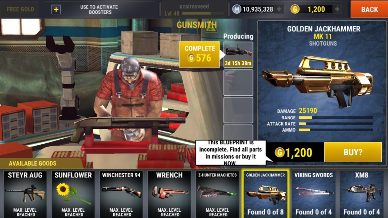 Dead Trigger 2 | Golden Jackhammer for 1200 Gold