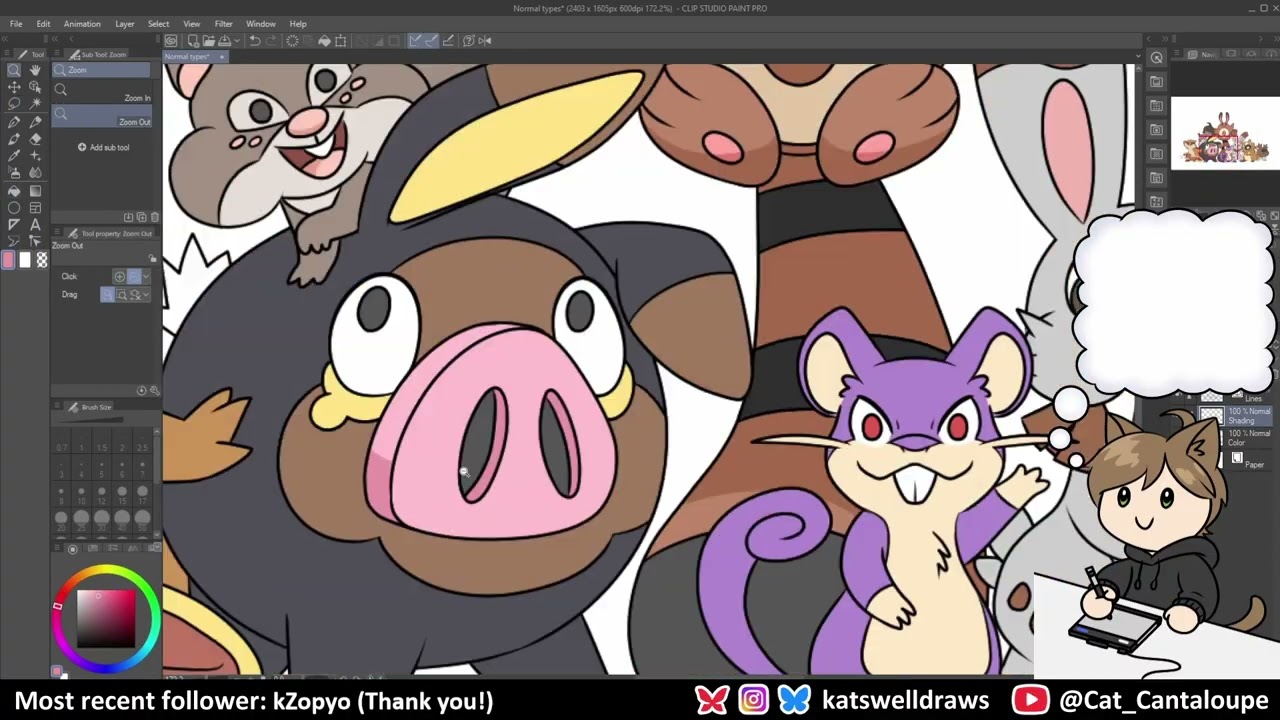Drawing the early-game Normal Pokémon in Clip Studio Paint - Twitch VOD Timelapses