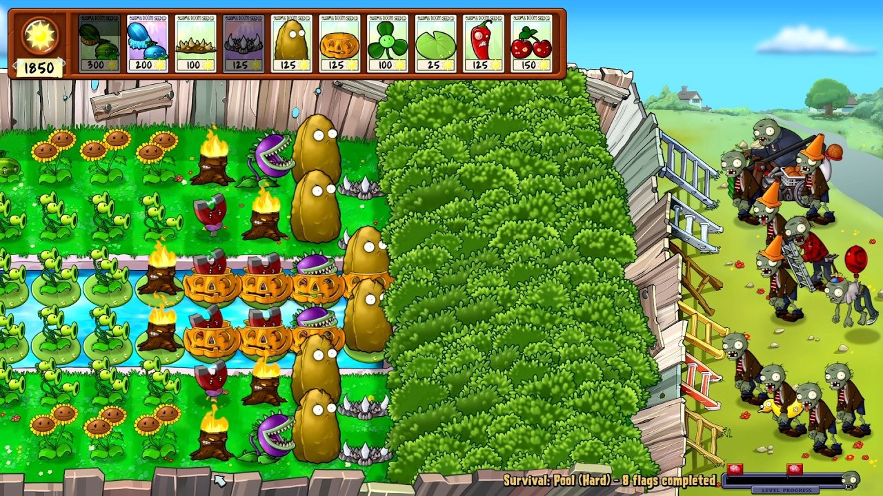 Plants VS. Zombies: Replanted (PC) // Survival: Pool (Hard) - 100% прохождение