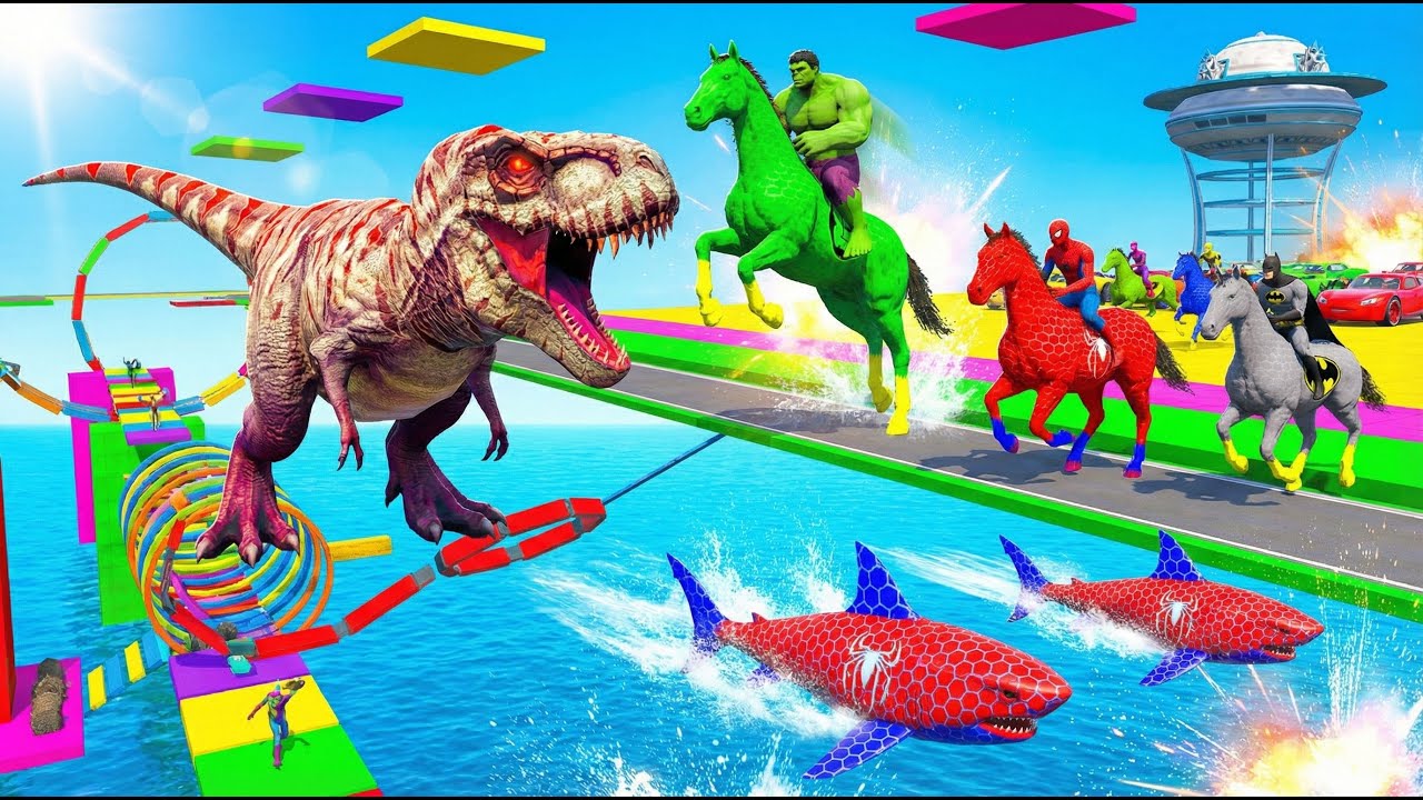 DESAFIO IMPOSSÍVEL! QUAL HERÓI VENCE A CORRIDA DOS ANIMAIS? Homem - Aranha vs Tubarão