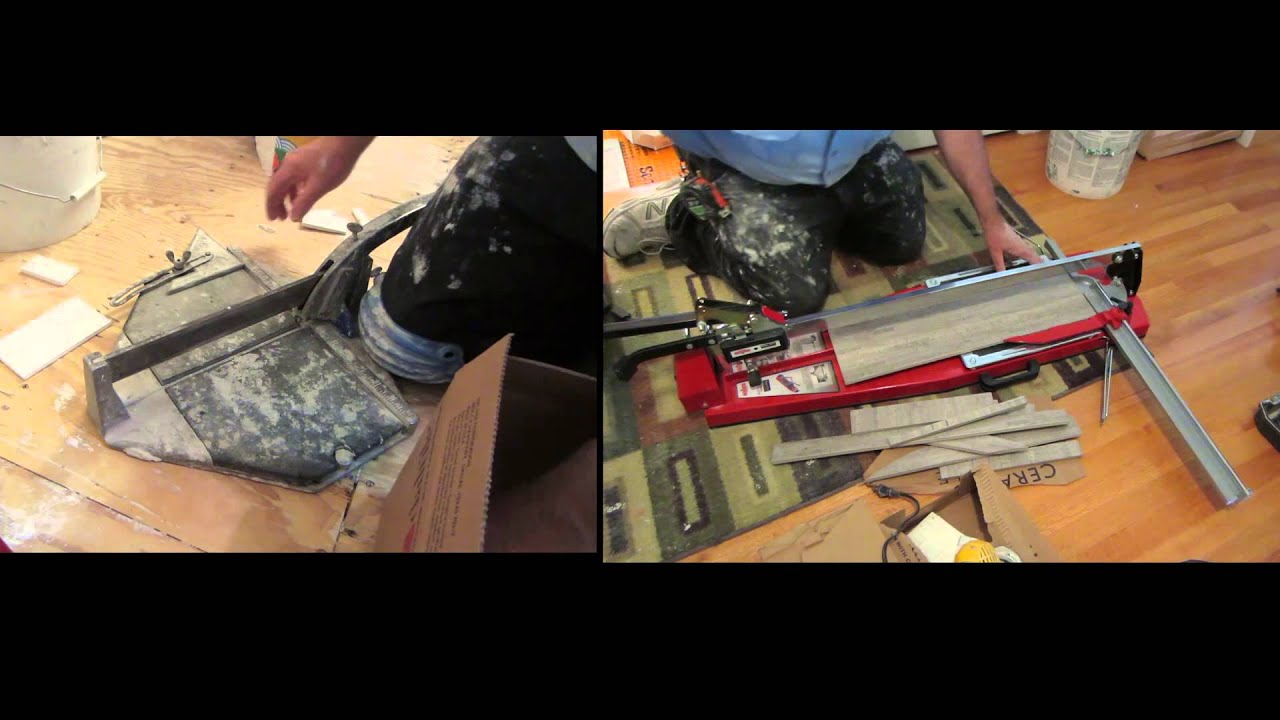 Cutting tile side by side, small and large tile, soft and hard