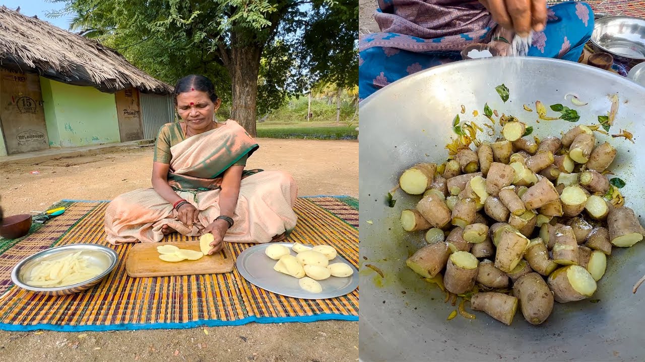 French Fries and Avaraka Koottu Recipe | Valli Kilangu Cooking in Village | Side Dish Recipes