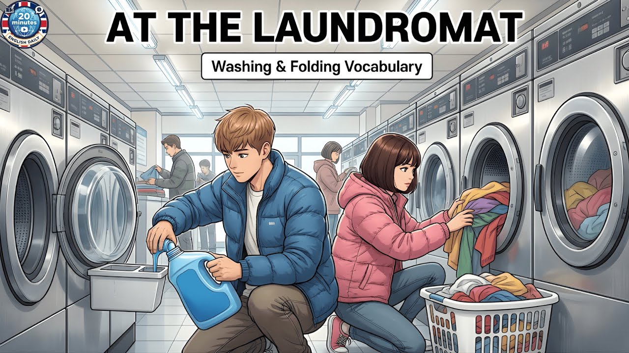 English at the Laundry Shop: Soap, Spin Cycles & Warm Towels | 20 Mins English Daily (Slow English)