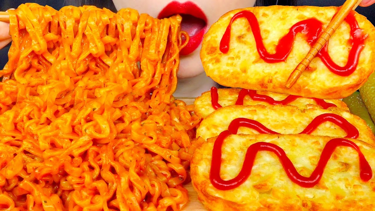 ASMR CARBO SPICY FIRE NOODLES & HASH BROWN 까르보불닭볶음면 해쉬브라운 먹방 咀嚼音 NO TALKING MUKBANG EATING SOUNDS