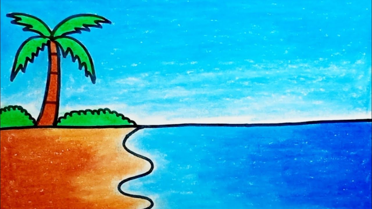 Cara Menggambar Pemandangan Pantai Paling Mudah Dan Simpel |How To Draw Beach Scenery Simple