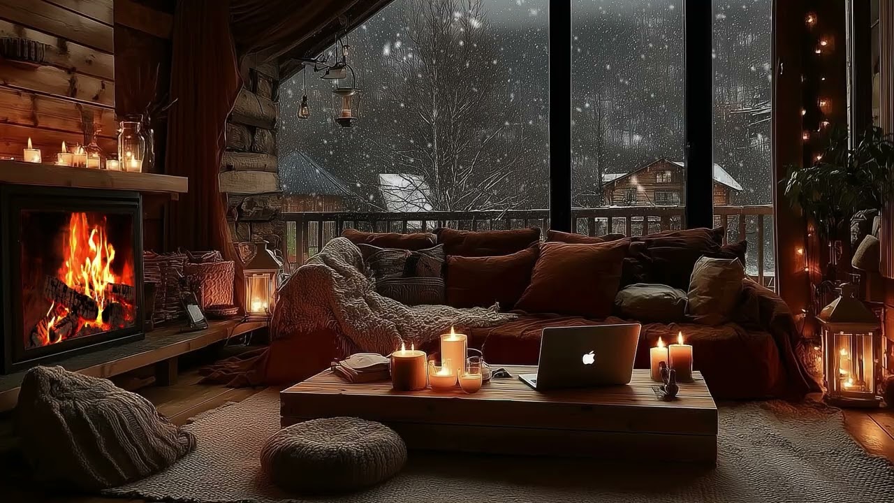 Quiet Snowy Night for Cure Insomnia❄️Crackling Fireplace Sounds for Deep Sleep & Warm Winter Comfort